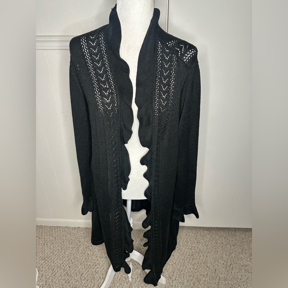 Chico's Black Ruffled Knit Cardigan size 3 or L - Picture 1 of 6